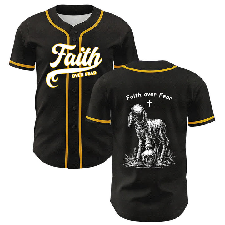Christianartworkshop Faith Over Fear Agnello Croce Teschio Grafica Maglia da baseball unisex - Giallo - 5XL - image 0