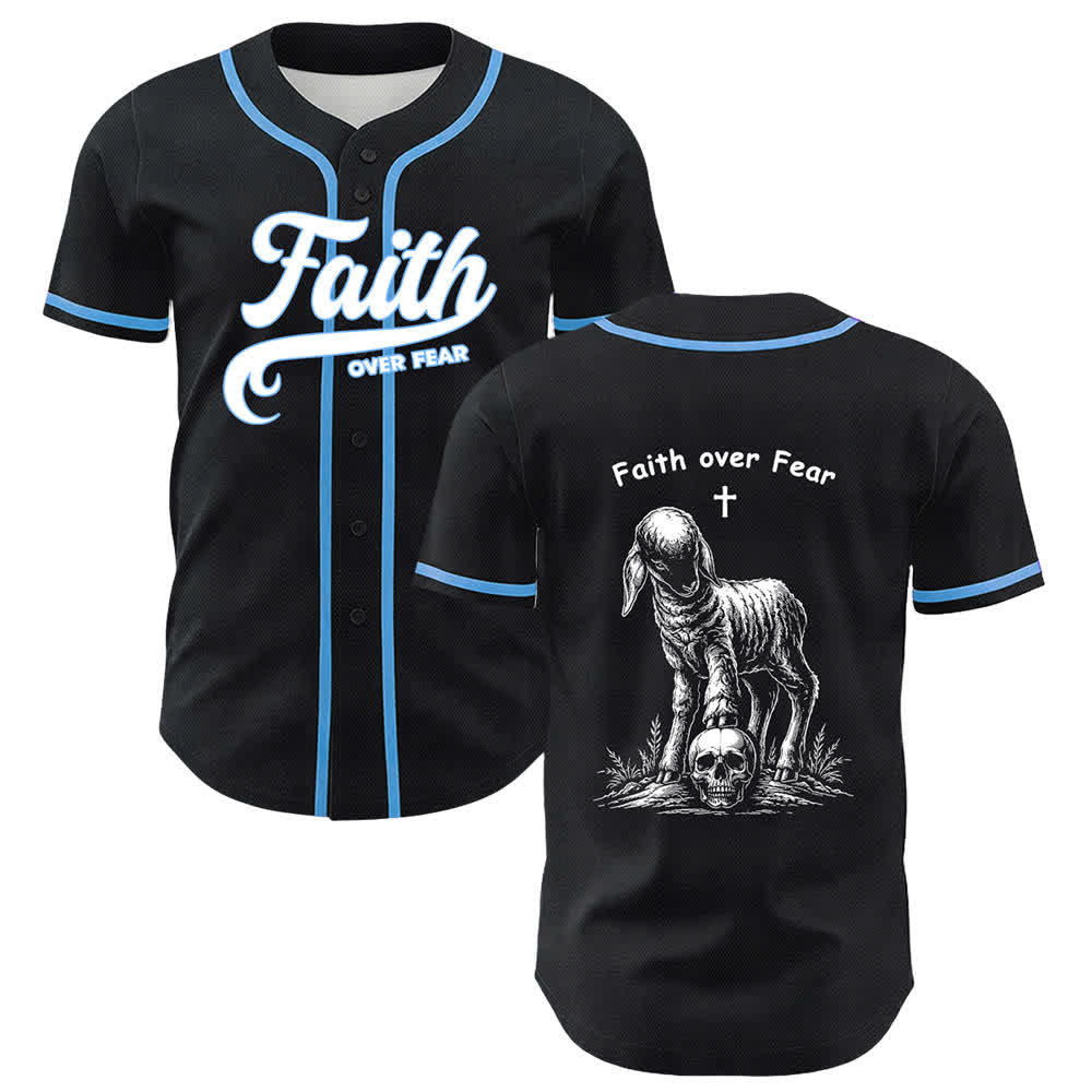 Christianartworkshop Faith Over Fear Agnello Croce Teschio Grafica Maglia da baseball unisex - Blu - 5XL - image 15