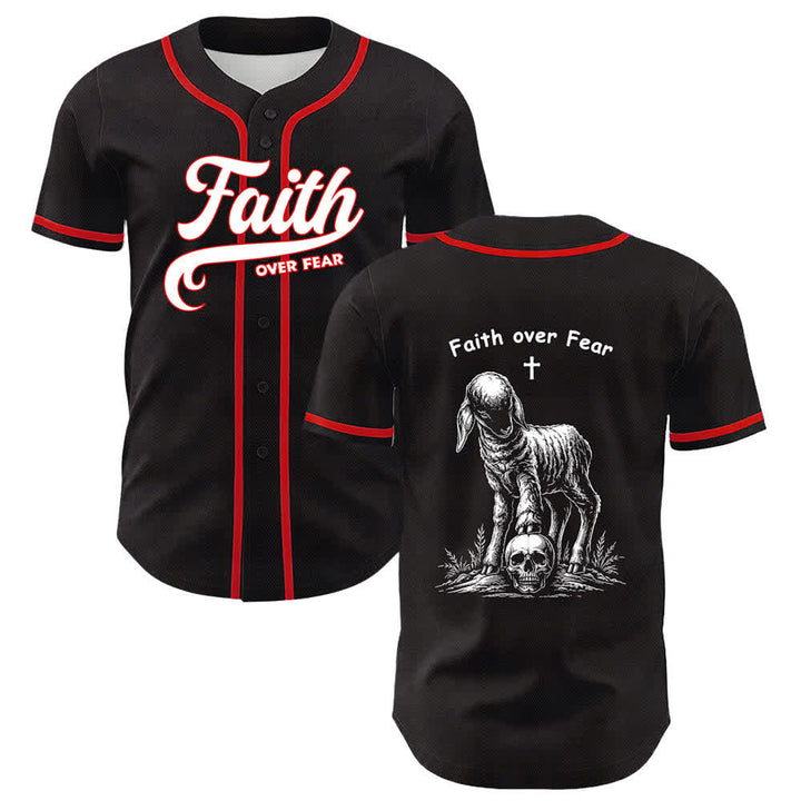 Christianartworkshop Faith Over Fear Agnello Croce Teschio Grafica Maglia da baseball unisex - Rosso - 5XL - image 3