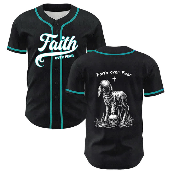 Christianartworkshop Faith Over Fear Agnello Croce Teschio Grafica Maglia da baseball unisex - Verde scuro - 5XL - image 18