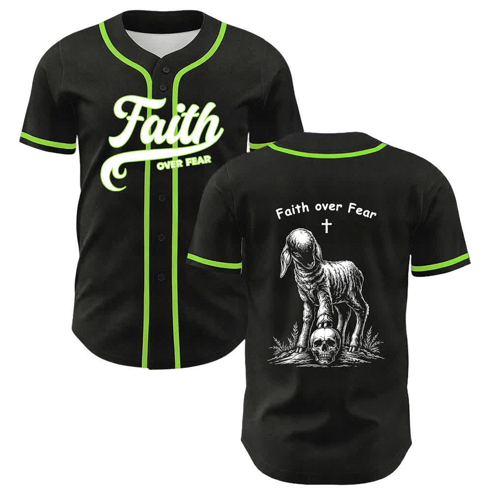 Christianartworkshop Faith Over Fear Agnello Croce Teschio Grafica Maglia da baseball unisex - Verde chiaro - 5XL - image 24