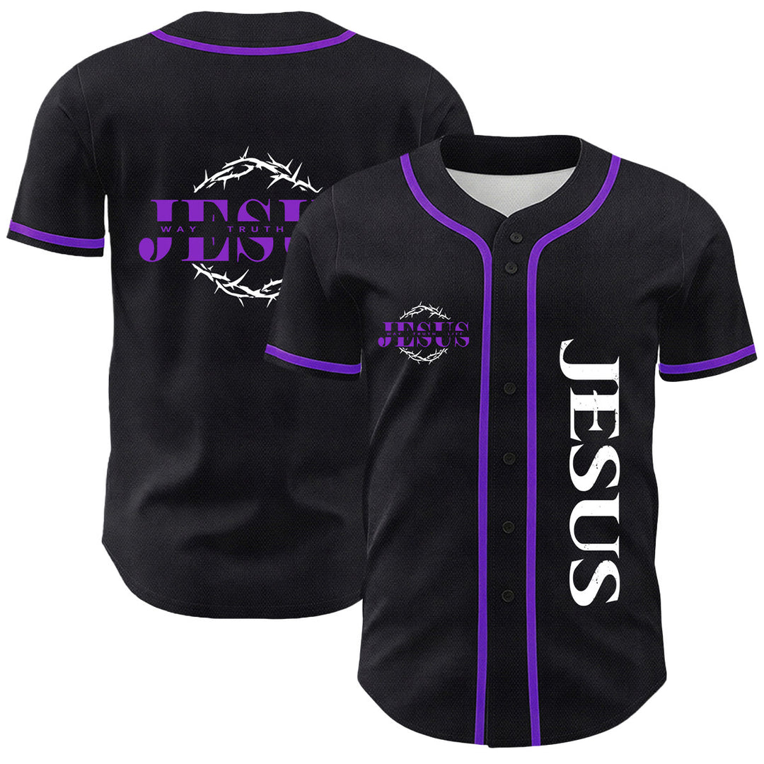 Christianartworkshop Maglia da baseball unisex con grafica "Thorn Crown Jesus Way Truth Life" e corona di spine, Gesù, Via, Verità, Vita - Viola - 5XL - image 24