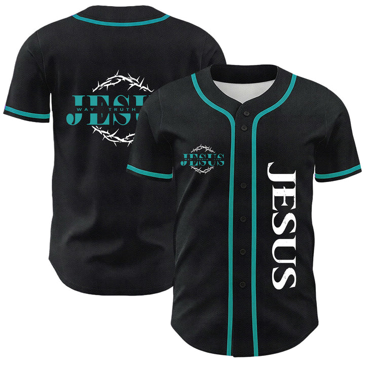 Christianartworkshop Maglia da baseball unisex con grafica "Thorn Crown Jesus Way Truth Life" e corona di spine, Gesù, Via, Verità, Vita - Verde scuro - 5XL - image 3