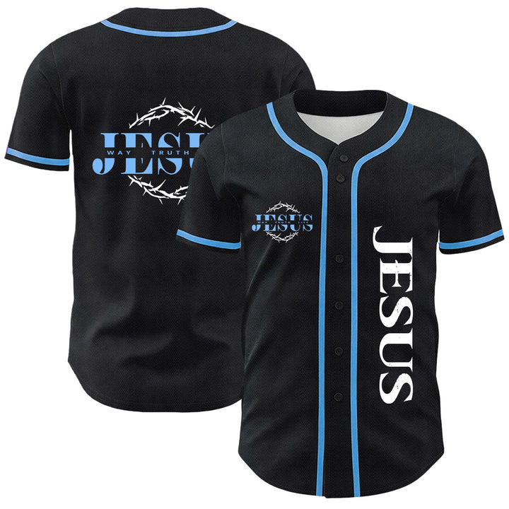 Christianartworkshop Maglia da baseball unisex con grafica "Thorn Crown Jesus Way Truth Life" e corona di spine, Gesù, Via, Verità, Vita - Blu - 5XL - image 6