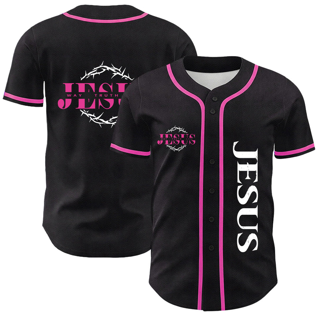 Christianartworkshop Maglia da baseball unisex con grafica "Thorn Crown Jesus Way Truth Life" e corona di spine, Gesù, Via, Verità, Vita - Rosa - 5XL - image 12