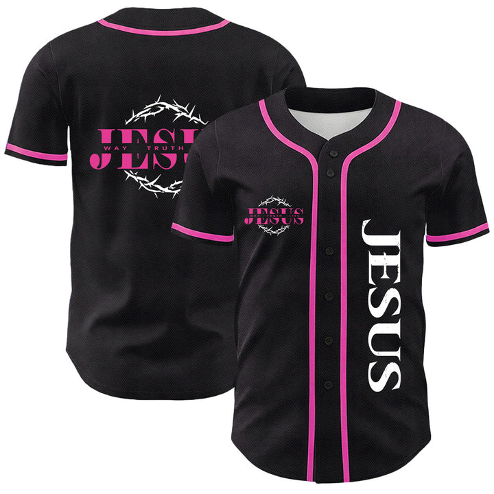 Christianartworkshop Maglia da baseball unisex con grafica "Thorn Crown Jesus Way Truth Life" e corona di spine, Gesù, Via, Verità, Vita - Rosa - 5XL - image 12