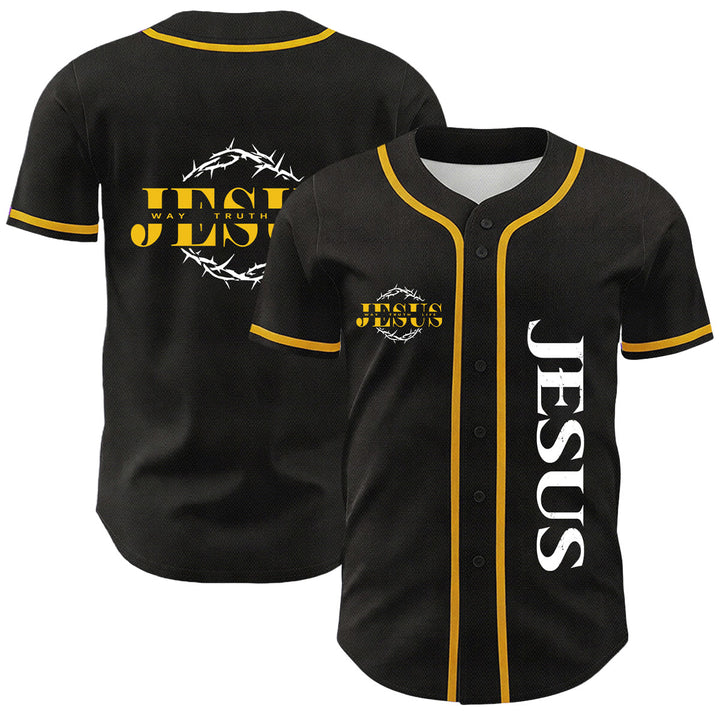 Christianartworkshop Maglia da baseball unisex con grafica "Thorn Crown Jesus Way Truth Life" e corona di spine, Gesù, Via, Verità, Vita - Giallo - 5XL - image 0