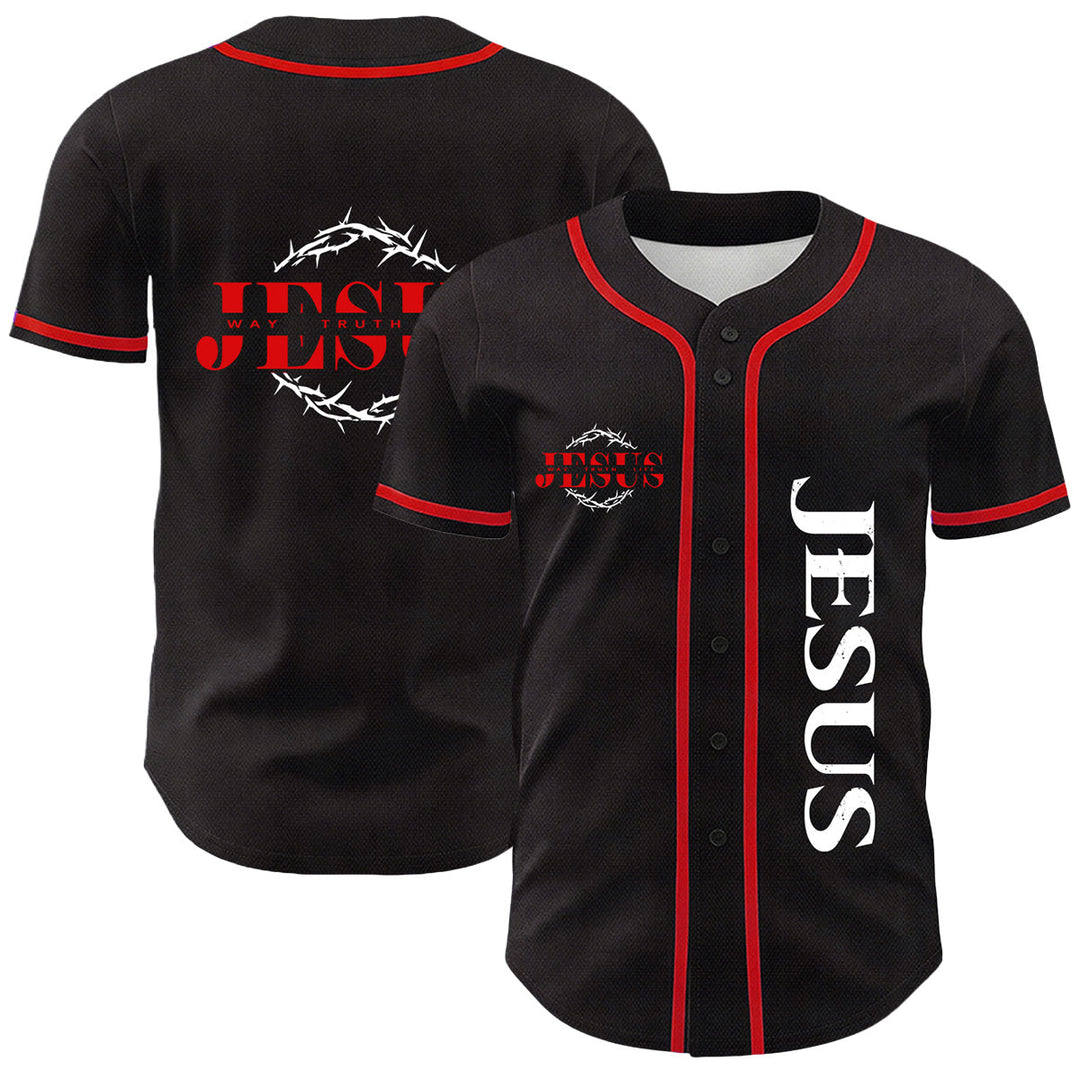 Christianartworkshop Maglia da baseball unisex con grafica "Thorn Crown Jesus Way Truth Life" e corona di spine, Gesù, Via, Verità, Vita - Rosso - 5XL - image 15