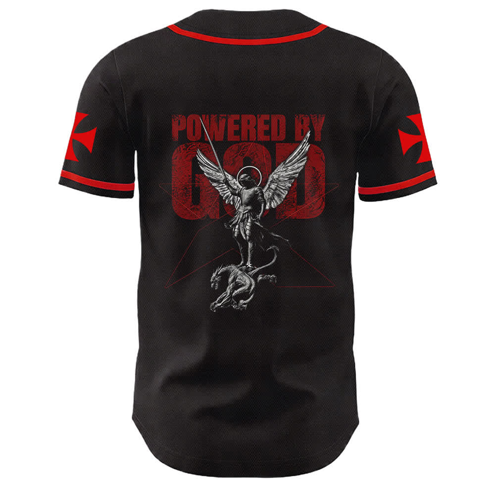 Christianartworkshop Powered By God Warrior Angel Knight Cross Maglia da baseball cristiana - image 19