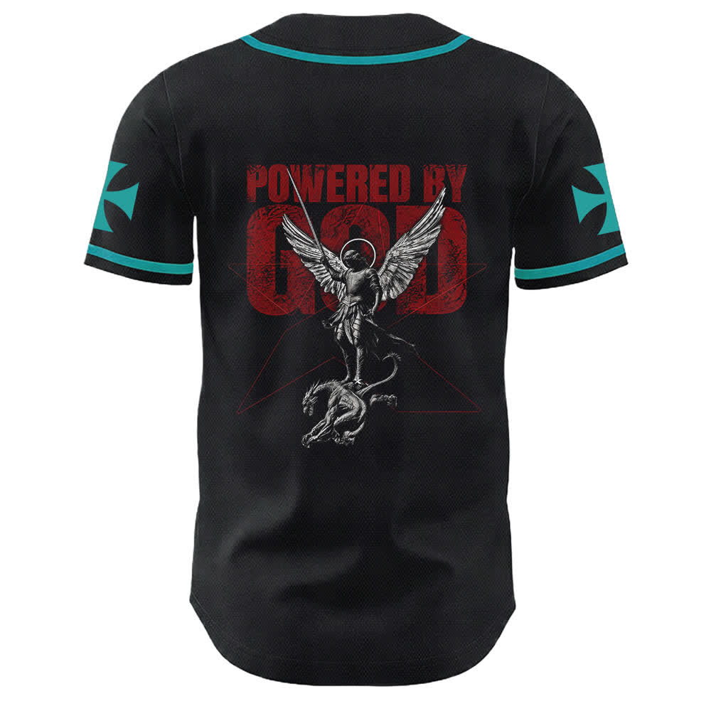 Christianartworkshop Powered By God Warrior Angel Knight Cross Maglia da baseball cristiana - image 7