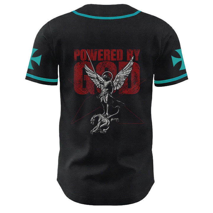 Christianartworkshop Powered By God Warrior Angel Knight Cross Maglia da baseball cristiana - image 7
