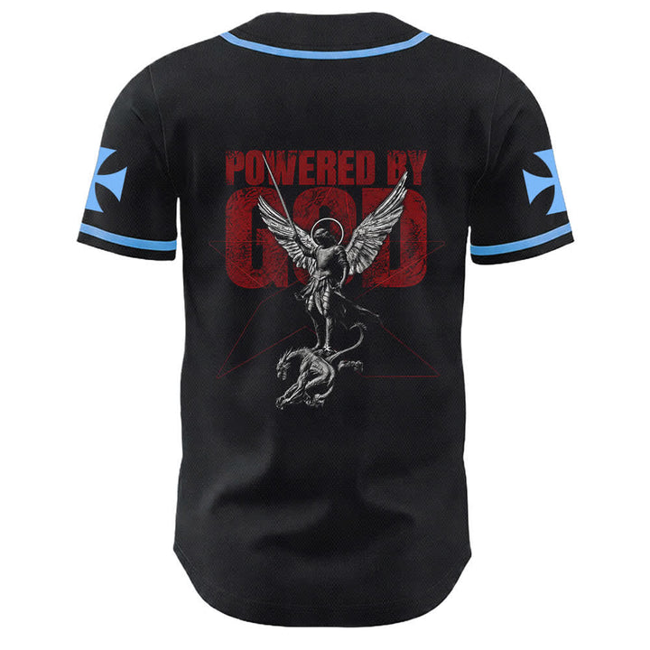 Christianartworkshop Powered By God Warrior Angel Knight Cross Maglia da baseball cristiana - image 10
