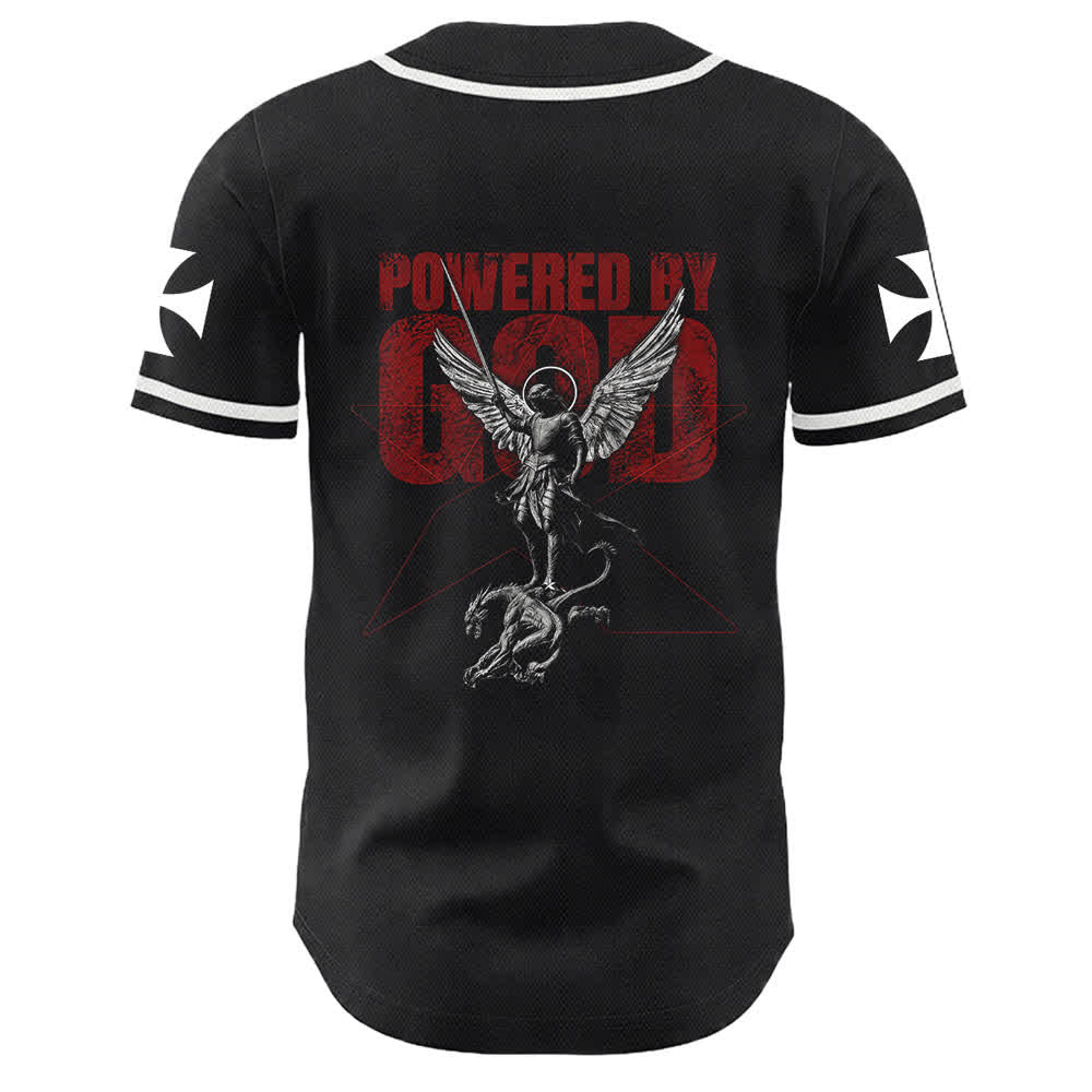 Christianartworkshop Powered By God Warrior Angel Knight Cross Maglia da baseball cristiana - image 13