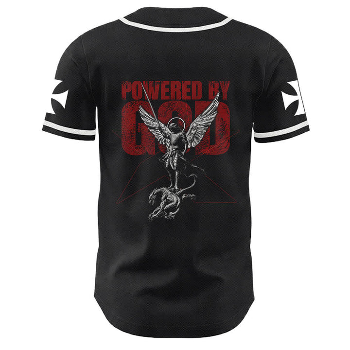 Christianartworkshop Powered By God Warrior Angel Knight Cross Maglia da baseball cristiana - image 13