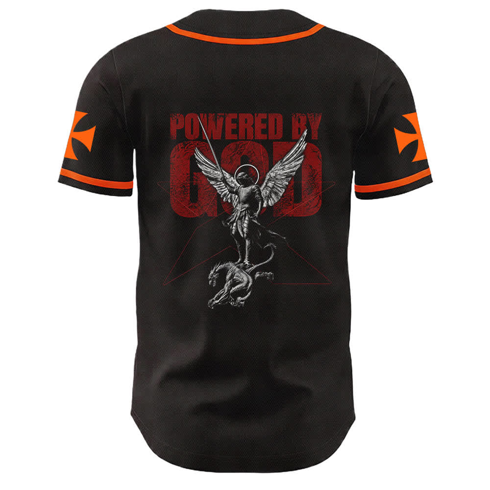 Christianartworkshop Powered By God Warrior Angel Knight Cross Maglia da baseball cristiana - image 1