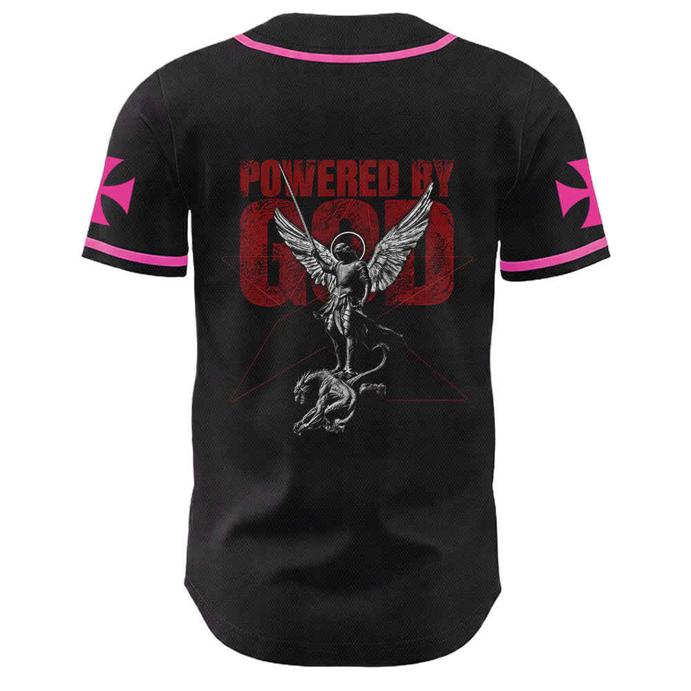 Christianartworkshop Powered By God Warrior Angel Knight Cross Maglia da baseball cristiana - image 16