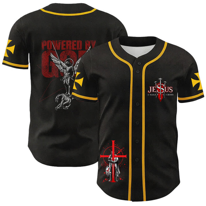 Christianartworkshop Powered By God Warrior Angel Knight Cross Maglia da baseball cristiana - Giallo - 5XL - image 3