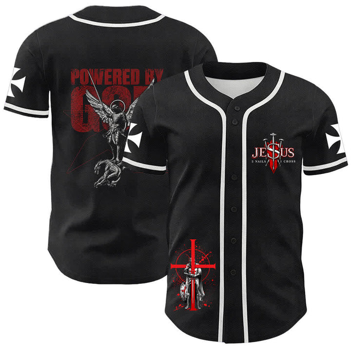 Christianartworkshop Powered By God Warrior Angel Knight Cross Maglia da baseball cristiana - Bianco - 5XL - image 12