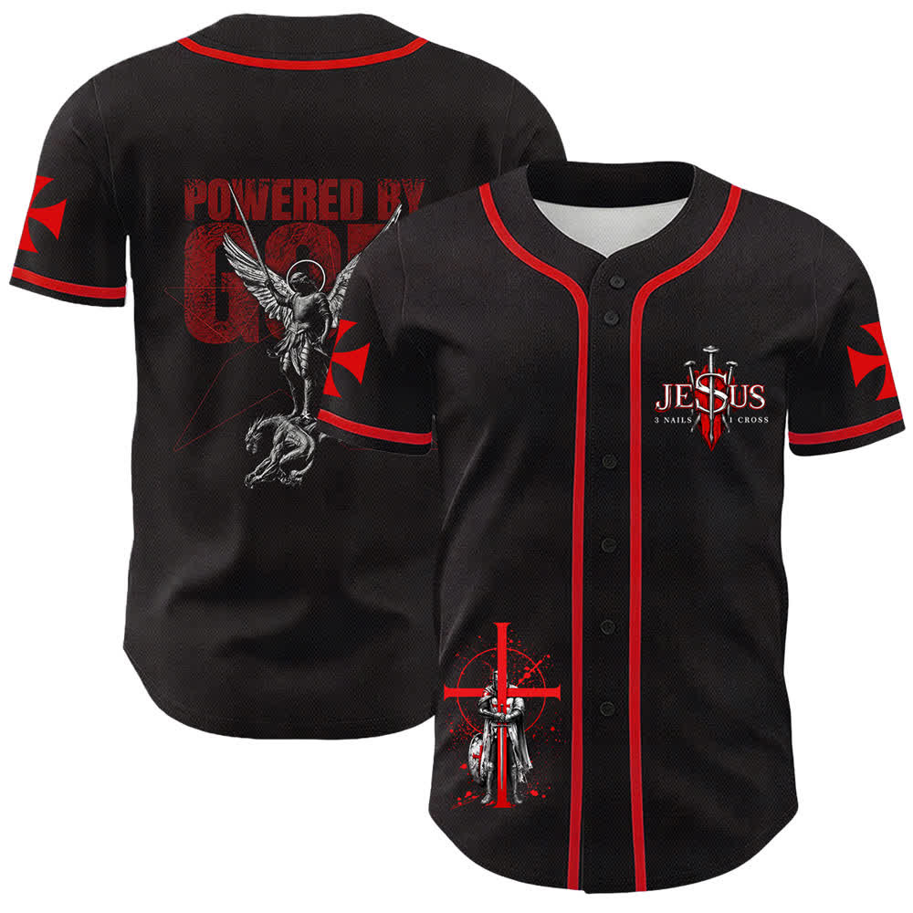 Christianartworkshop Powered By God Warrior Angel Knight Cross Maglia da baseball cristiana - Rosso - 5XL - image 18