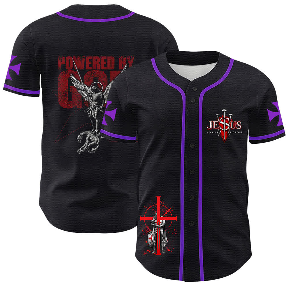 Christianartworkshop Powered By God Warrior Angel Knight Cross Maglia da baseball cristiana - Viola - 5XL - image 24