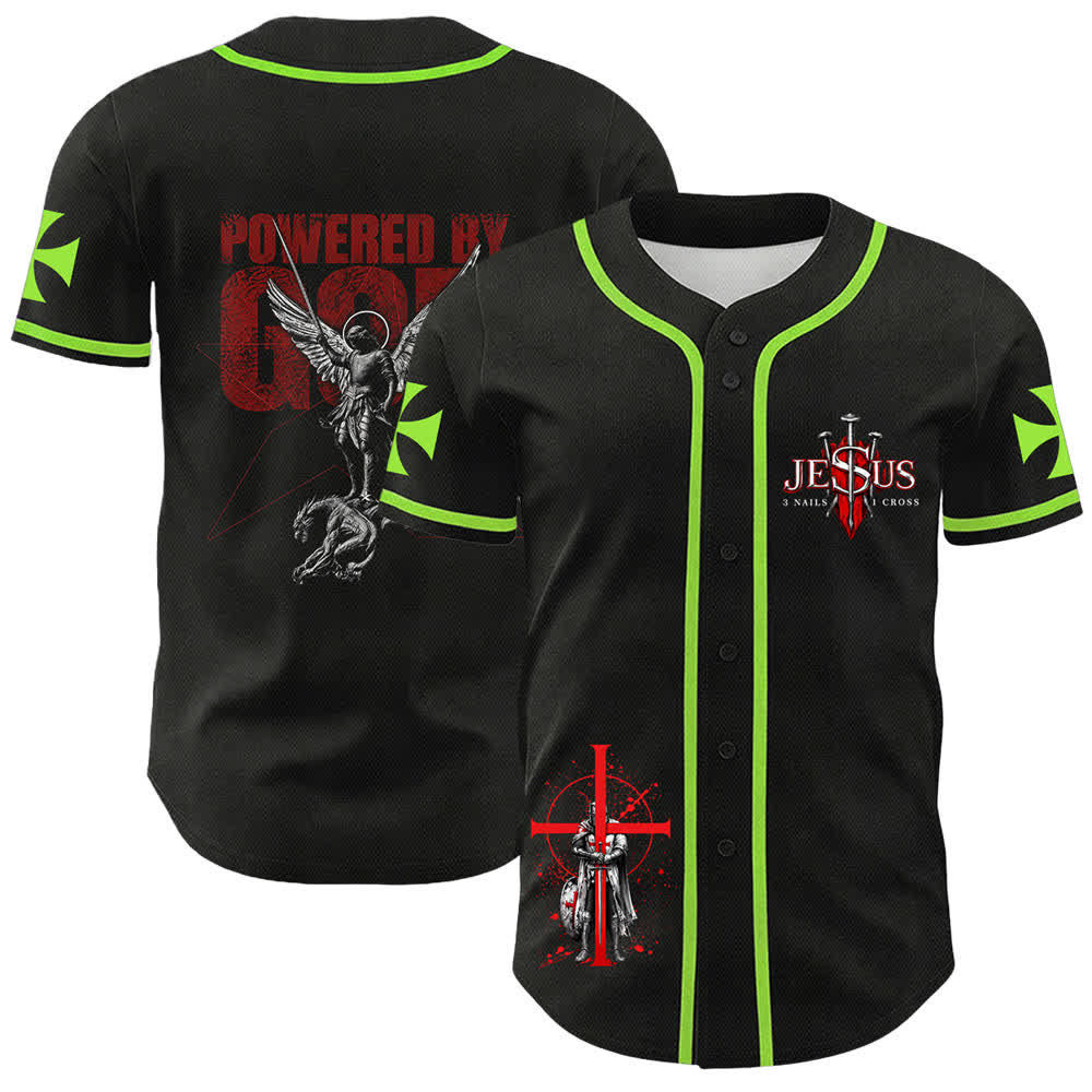 Christianartworkshop Powered By God Warrior Angel Knight Cross Maglia da baseball cristiana - Verde chiaro - 5XL - image 21