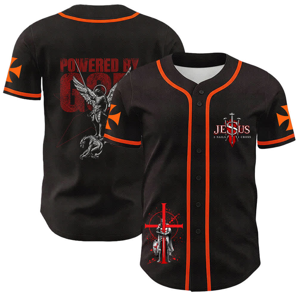 Christianartworkshop Powered By God Warrior Angel Knight Cross Maglia da baseball cristiana - Arancia - 5XL - image 0