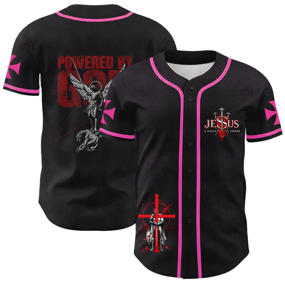 Christianartworkshop Powered By God Warrior Angel Knight Cross Maglia da baseball cristiana - Rosa - 5XL - image 15