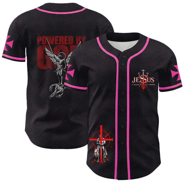 Christianartworkshop Powered By God Warrior Angel Knight Cross Maglia da baseball cristiana - Rosa - 5XL - image 15
