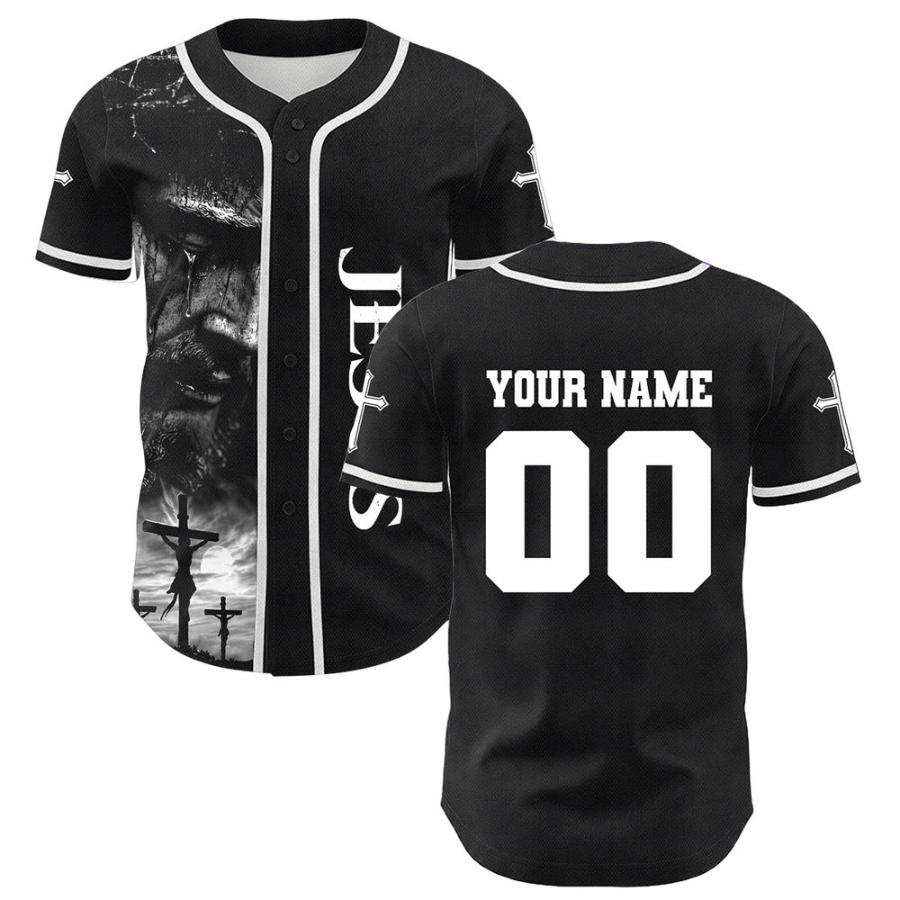 Christianartworkshop Maglia da baseball unisex con croce personalizzata con nome e numero della crocifissione di Gesù - image 1