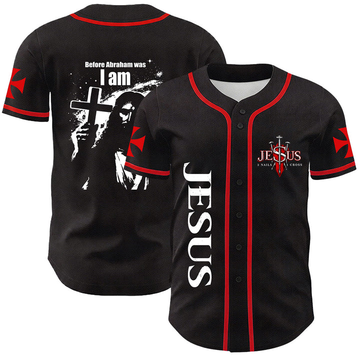 Christianartworkshop Prima che Abramo fosse, io sono Gesù Croce Grafica per unghie Maglia da baseball unisex - Rosso - 5XL - image 15
