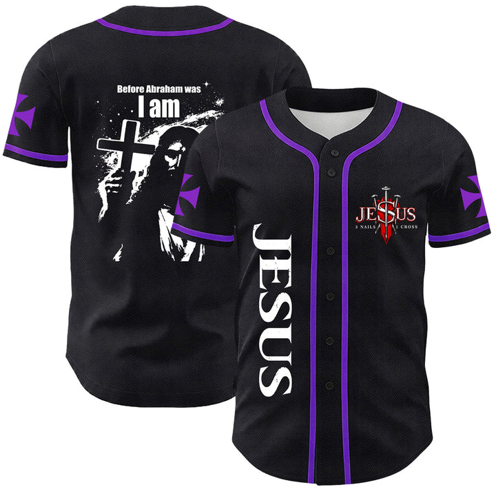 Christianartworkshop Prima che Abramo fosse, io sono Gesù Croce Grafica per unghie Maglia da baseball unisex - Viola - 5XL - image 21