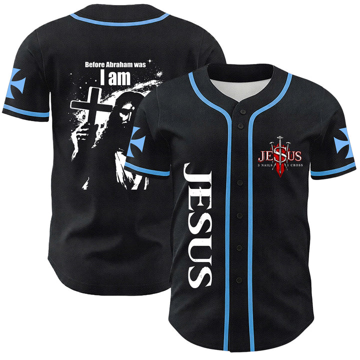 Christianartworkshop Prima che Abramo fosse, io sono Gesù Croce Grafica per unghie Maglia da baseball unisex - Blu - 5XL - image 9