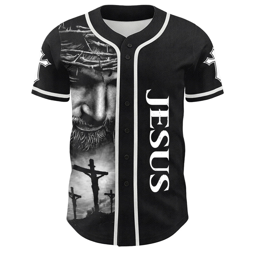 Christianartworkshop Corona di spine Gesù Maglia da baseball unisex personalizzata con nome, numero e croce - image 3