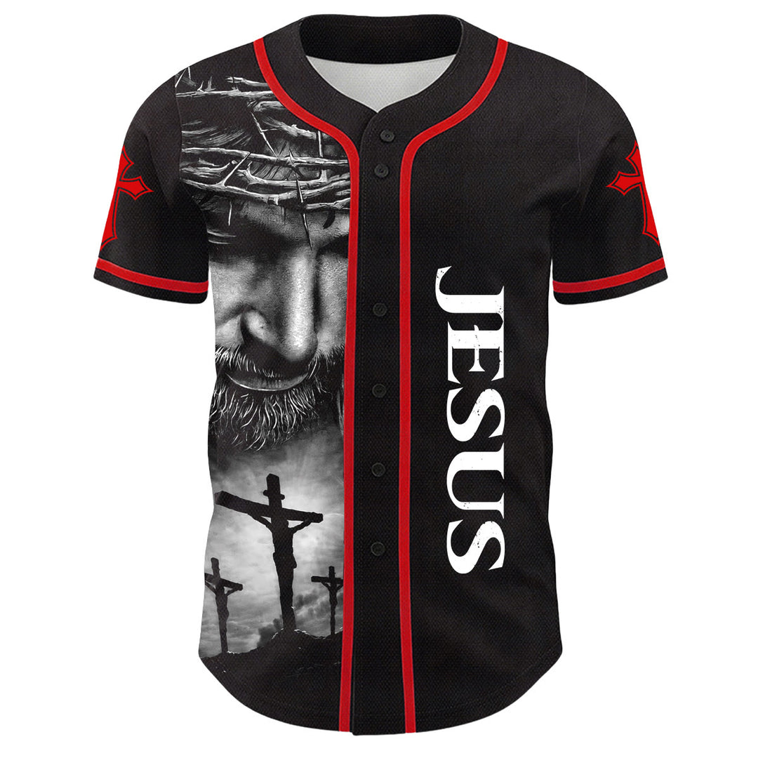 Christianartworkshop Corona di spine Gesù Maglia da baseball unisex personalizzata con nome, numero e croce - image 7