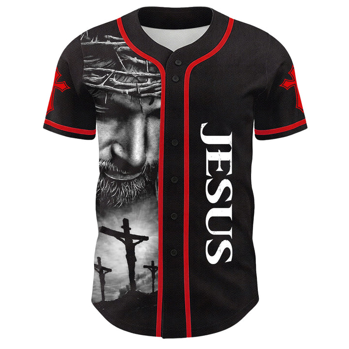 Christianartworkshop Corona di spine Gesù Maglia da baseball unisex personalizzata con nome, numero e croce - image 7