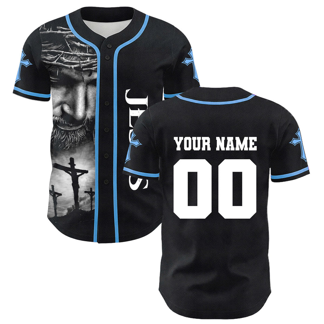 Christianartworkshop Corona di spine Gesù Maglia da baseball unisex personalizzata con nome, numero e croce - image 13