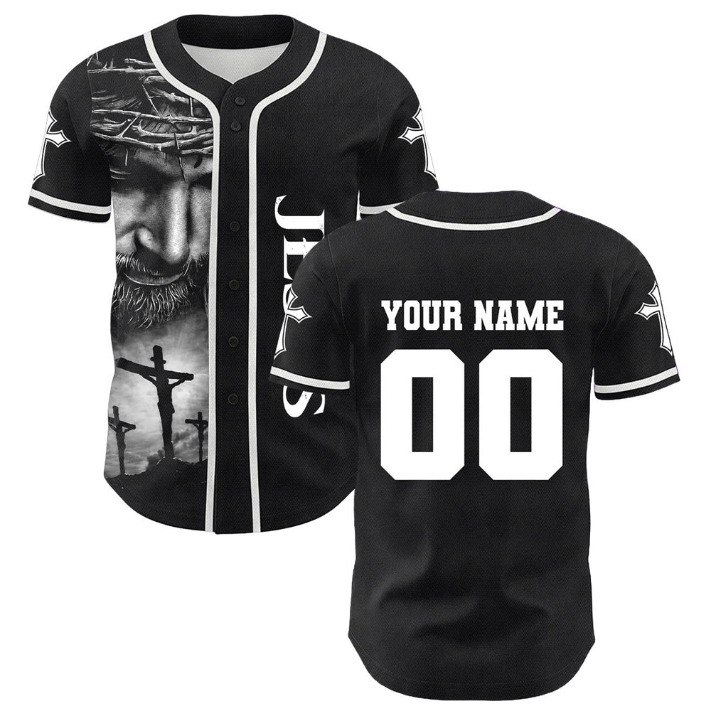 Christianartworkshop Corona di spine Gesù Maglia da baseball unisex personalizzata con nome, numero e croce - image 1
