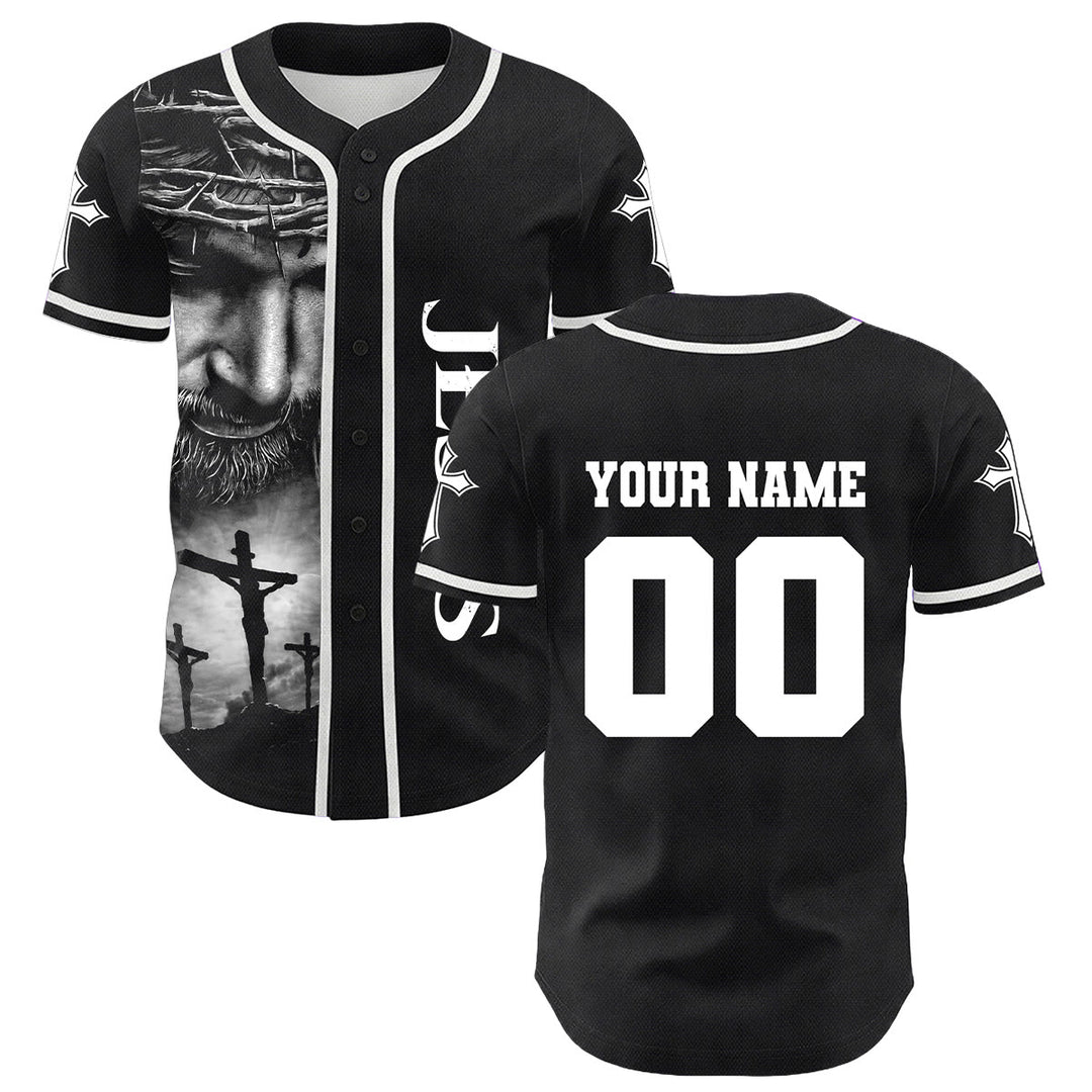 Christianartworkshop Corona di spine Gesù Maglia da baseball unisex personalizzata con nome, numero e croce - image 1