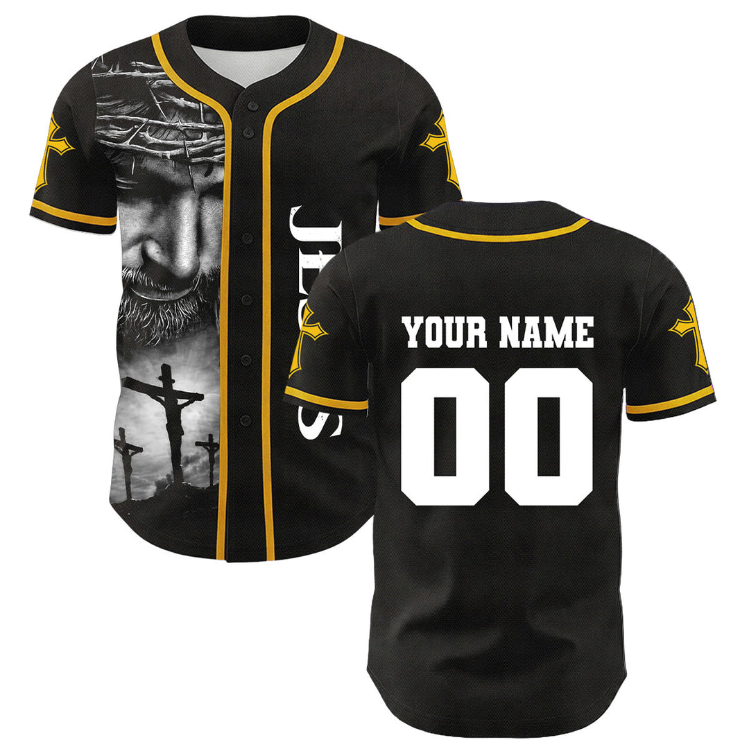 Christianartworkshop Corona di spine Gesù Maglia da baseball unisex personalizzata con nome, numero e croce - image 9