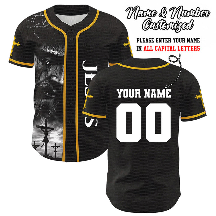 Christianartworkshop Maglia da baseball unisex con croce personalizzata con nome e numero della crocifissione di Gesù - Giallo - 5XL - image 8