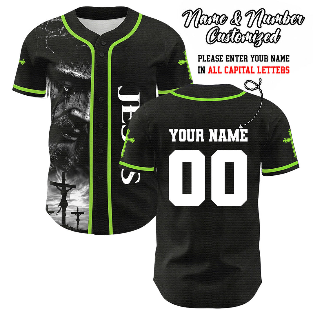 Christianartworkshop Maglia da baseball unisex con croce personalizzata con nome e numero della crocifissione di Gesù - Verde chiaro - 5XL - image 4