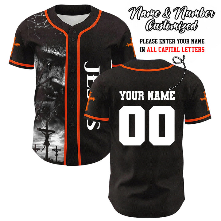 Christianartworkshop Maglia da baseball unisex con croce personalizzata con nome e numero della crocifissione di Gesù - Arancia - 5XL - image 24
