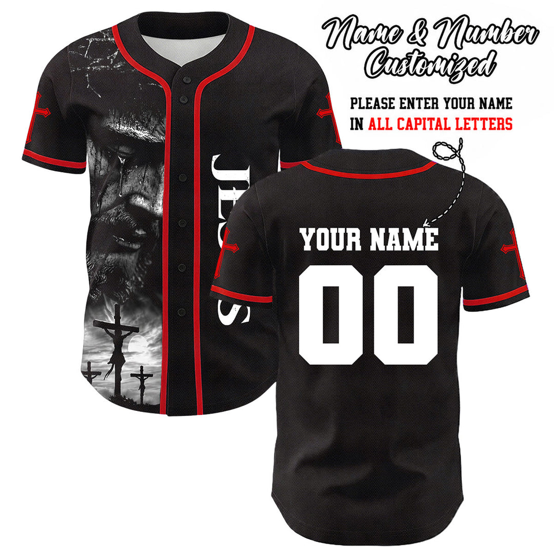 Christianartworkshop Maglia da baseball unisex con croce personalizzata con nome e numero della crocifissione di Gesù - Rosso - 5XL - image 20
