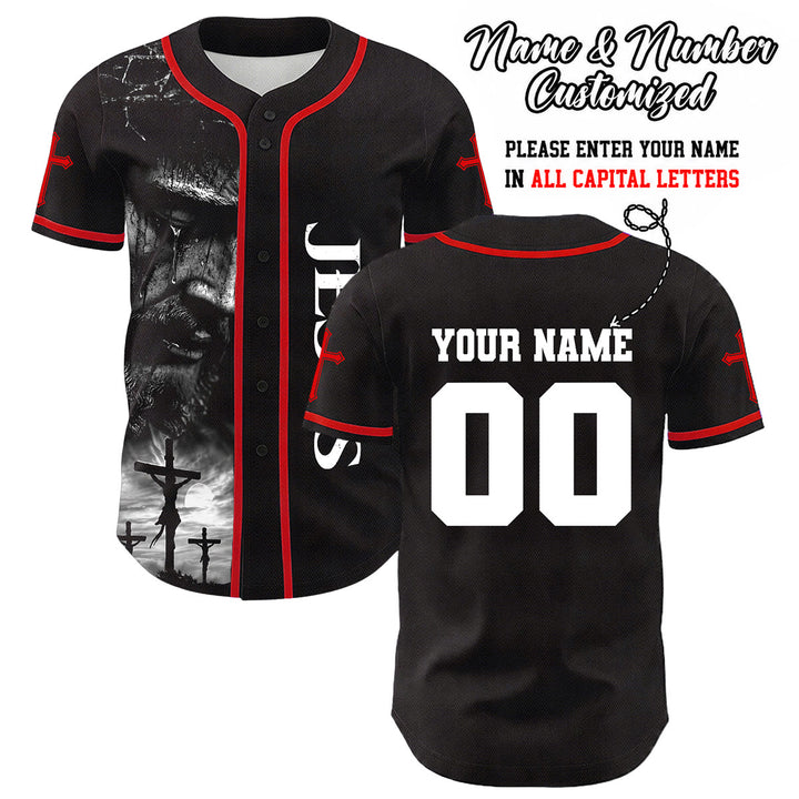 Christianartworkshop Maglia da baseball unisex con croce personalizzata con nome e numero della crocifissione di Gesù - Rosso - 5XL - image 20