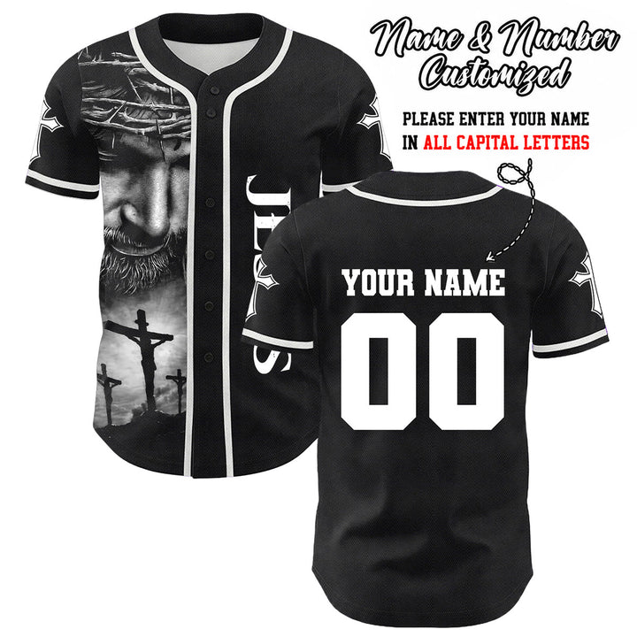 Christianartworkshop Corona di spine Gesù Maglia da baseball unisex personalizzata con nome, numero e croce - Bianco - 5XL - Nome & Numero personalizzati - image 0