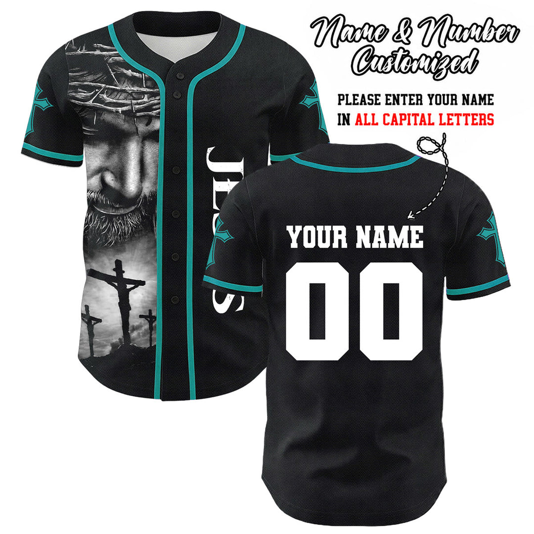 Christianartworkshop Corona di spine Gesù Maglia da baseball unisex personalizzata con nome, numero e croce - Verde scuro - 5XL - Nome & Numero personalizzati - image 32