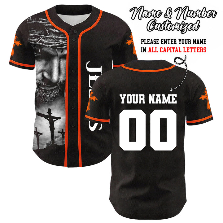 Christianartworkshop Corona di spine Gesù Maglia da baseball unisex personalizzata con nome, numero e croce - Arancia - 5XL - Nome & Numero personalizzati - image 20