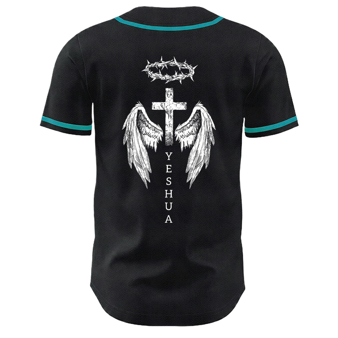 Christianartworkshop Yeshua Corona di Spine Croce Ali d'Angelo Maglia da baseball unisex - image 25