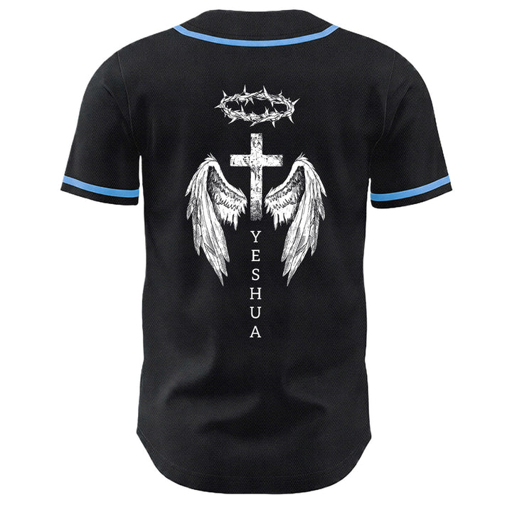 Christianartworkshop Yeshua Corona di Spine Croce Ali d'Angelo Maglia da baseball unisex - image 7