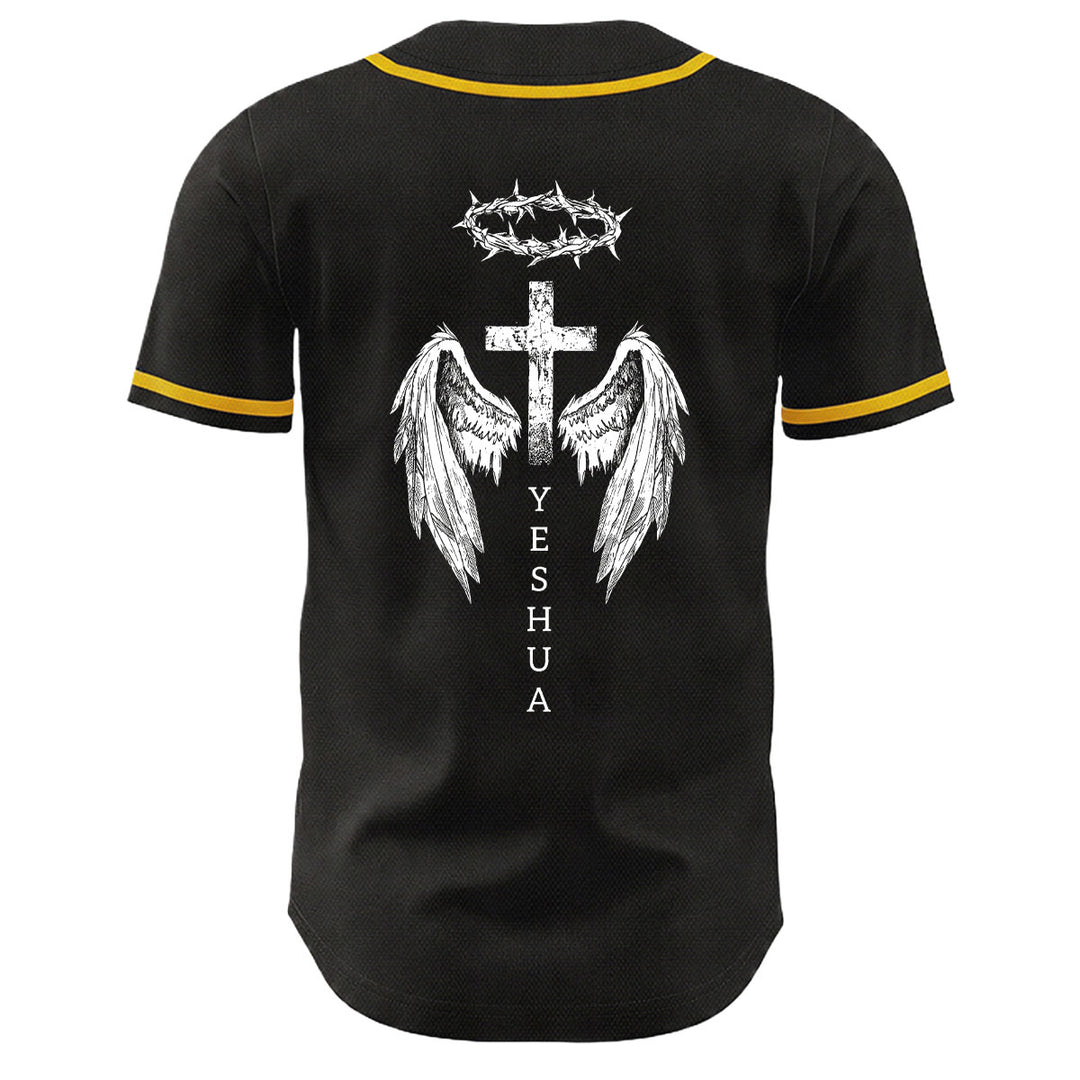 Christianartworkshop Yeshua Corona di Spine Croce Ali d'Angelo Maglia da baseball unisex - image 4